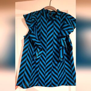 Teal and black striped sleeveless blouse